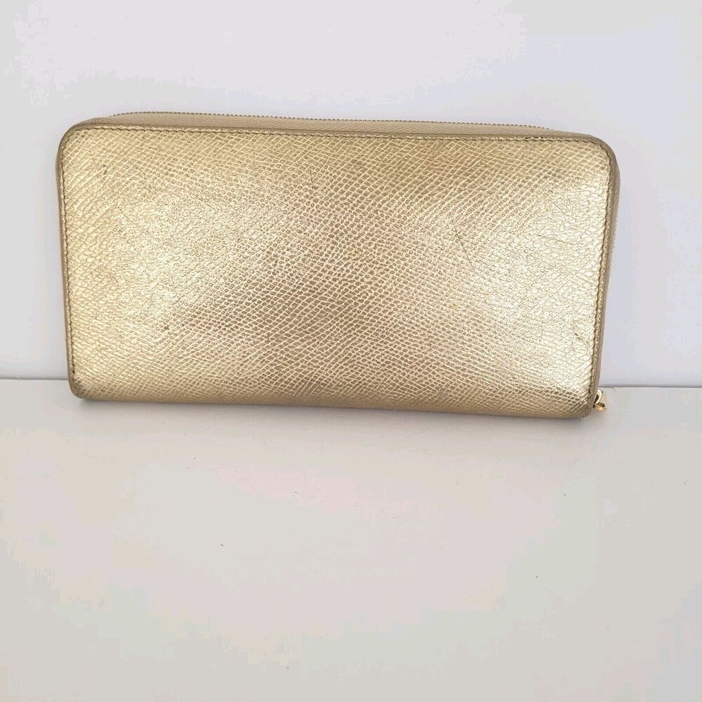 Celine Wallet Leather Gold Metali Card Bill Holder Large Zip Around Continental - Picture 2 of 10